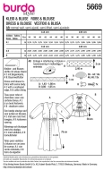 Schnittmuster durchgeknöpftes Damenkleid mit Puffärmeln, auch als Bluse Burda 5669 Gr. 36-48