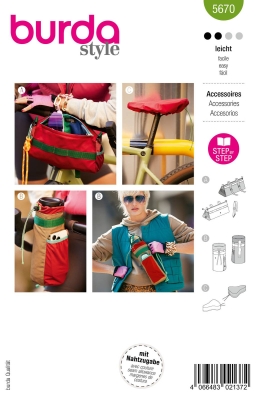 Sewing pattern accessory set for small bags bicycle saddle cover Burda 5670