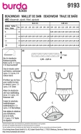 Schnittmuster süßer Mädchenbadeanzug mit Rüsche und Sonnenhut Burda 9193 Gr. 104-146