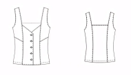 Modellzeichnung für das Schnittmuster 07617 von pattern company für ein geknöpftes Miedertop mit schmalen Trägern