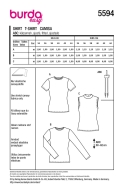 Schnittmuster einfaches Damenshirt, T-Shirt, Longsleeve, Rolli Burda 5594 Gr. 34-44