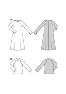Modellzeichnung für das Schnittmuster 5599 von Burda für ein ausgestelltes Jersey-Kleid für Damen