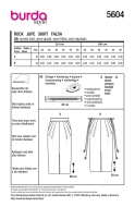 Schnittmuster schmaler Damenrock mit drapierten Falten Burda 5604 Gr. 36-46