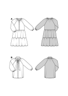 Modellzeichnung für das Schnittmuster 5605 von Burda für ein lockeres Damenkleid mit Raglanärmeln