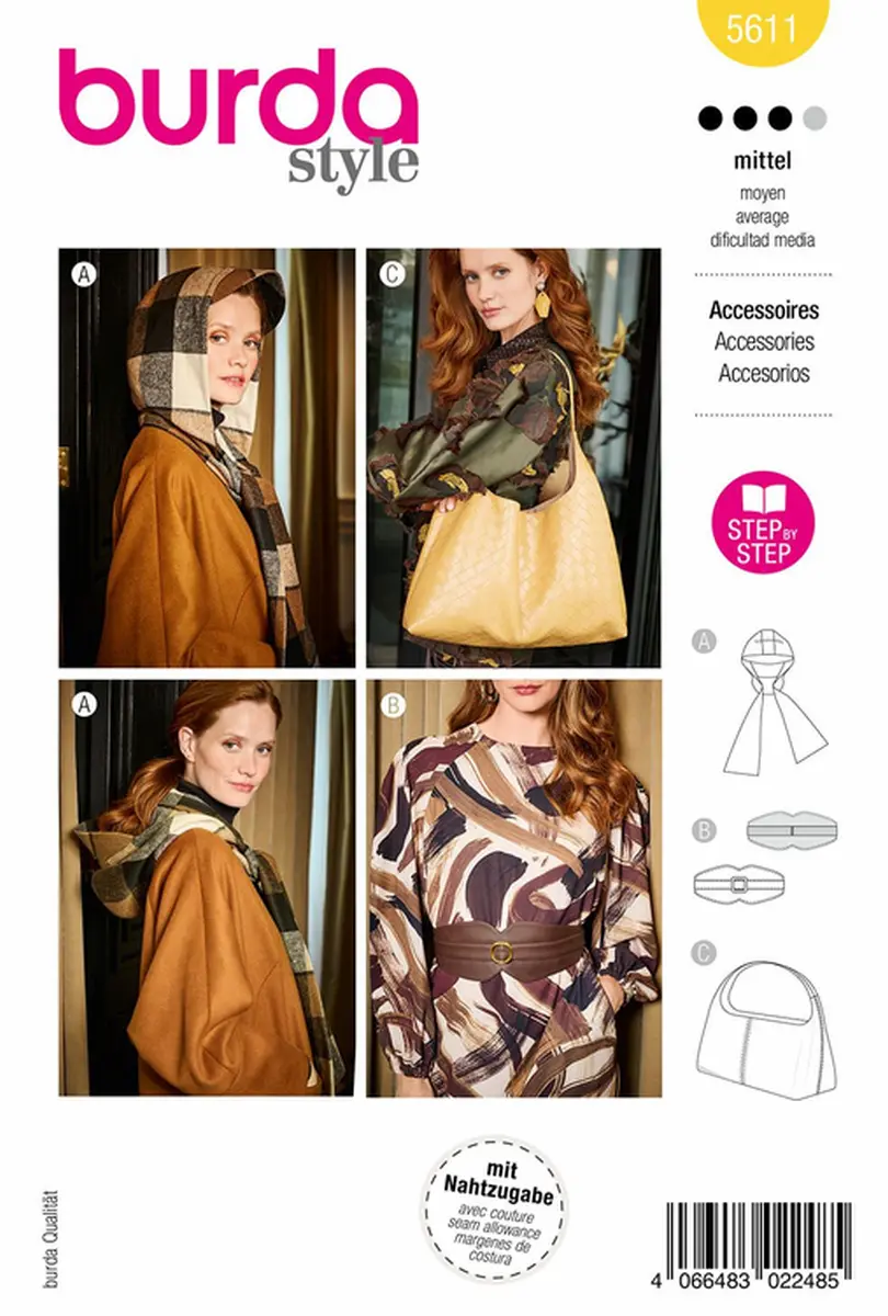 Schnittmuster modische Auswahl an Accessoires Burda 5611 Gr.
