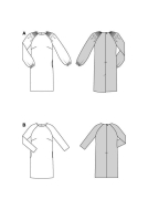 Modellzeichnung für das Schnittmuster 5614 von Burda für ein hübsches Damenkleid mit angerüschten Ärmeln