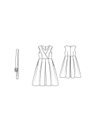 Modellzeichnung für das Schnittmuster 5618 von Burda für ein feminines Damenkleid mit tiefen Kellerfalten