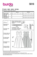 Schnittmuster feminines Damenkleid mit tiefen Kellerfalten Burda 5618 Gr. 34-46