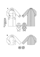Modellzeichnung für das Schnittmuster 5620 von Burda für ein klassischer Damenmantel mit Trenchcoat-Details