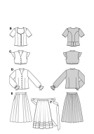 Modellzeichnung für das Schnittmuster 5625 von Burda für ein modisches Damendirndl mit passender Dirndlbluse und Schürze