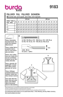 Schnittmuster warmer Kinderpullover mit Kängurutasche und Reißverschluss Burda 9183 Gr. 104-146