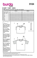 Schnittmuster einfaches Mädchenshirt mit kurzen Ärmeln Burda 9184 Gr. 104-146