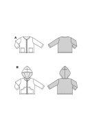 Modellzeichnung für das Schnittmuster 9188 von Burda für eine hübsche Kinderjacke mit vorderem Reißverschluss und Kapuze