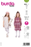 Envelope sewing pattern shows a cute girls dress with...