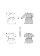 Modellzeichnung für das Schnittmuster 9189 von Burda für ein niedliches Mädchenkleid mit Raglanärmeln