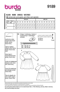 Schnittmuster niedliches Mädchenkleid mit Raglanärmeln Burda 9189 Gr. 104-146